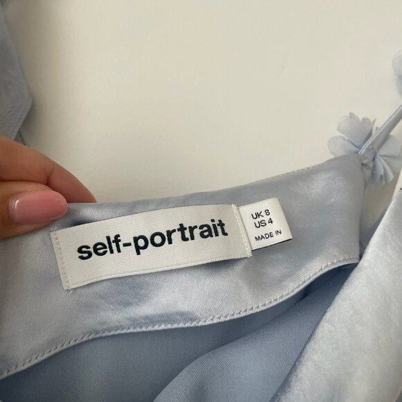 Self Portrait Blue Satin Flower Maxi Dress - Size 4/Small - Picture 3 of 6